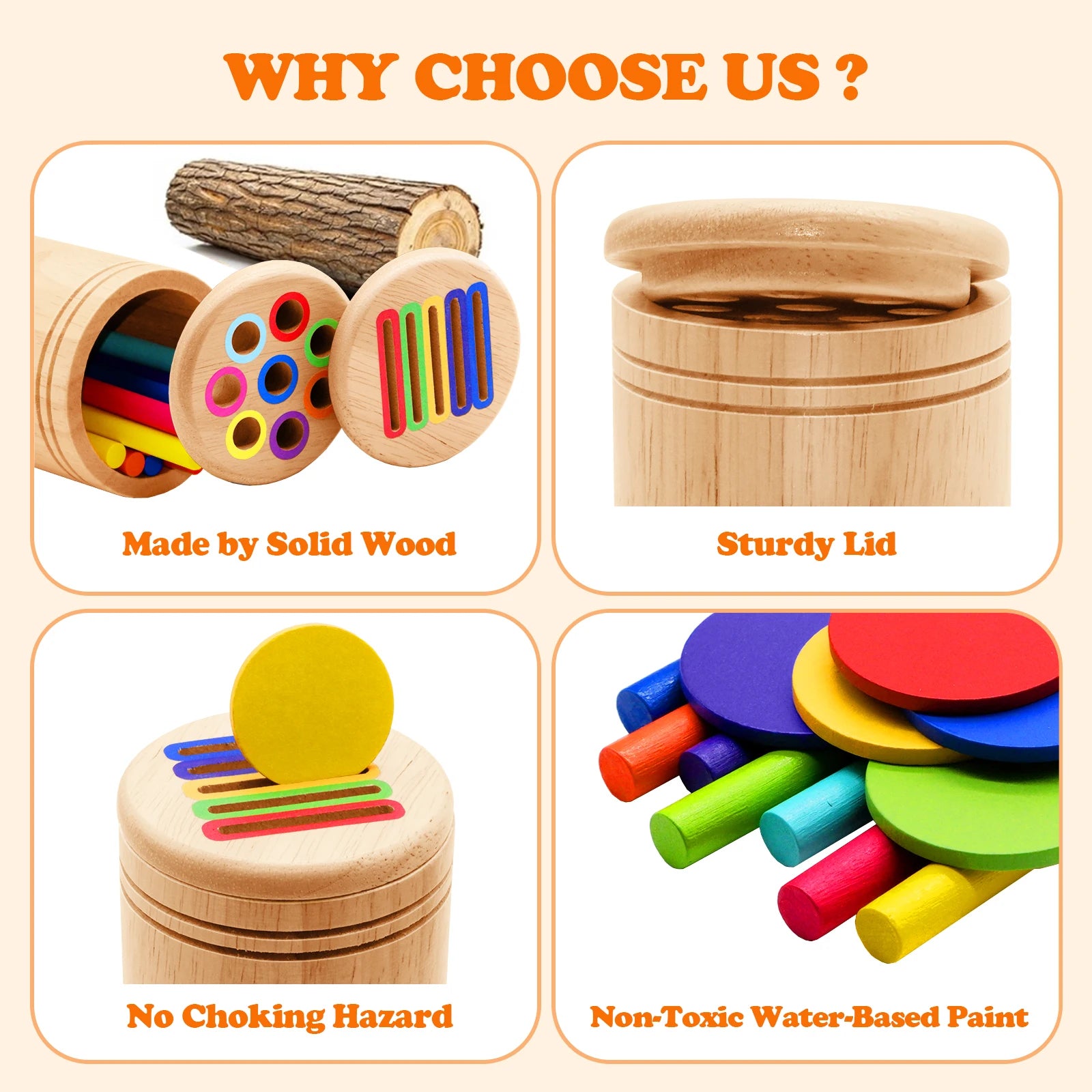 Montessori Wooden Toys Color Sorting Fine Motor Toys Shape Matching Sensory Toys Early Educational Puzzle Toys for Toddlers