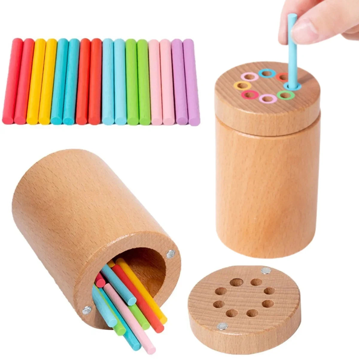 Montessori Wooden Toys Color Sorting Fine Motor Toys Shape Matching Sensory Toys Early Educational Puzzle Toys for Toddlers